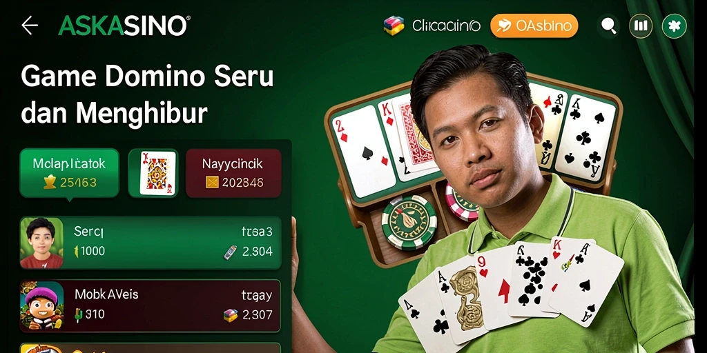 Tampilan gameplay seru Askasino dengan permainan Domino yang menarik.
