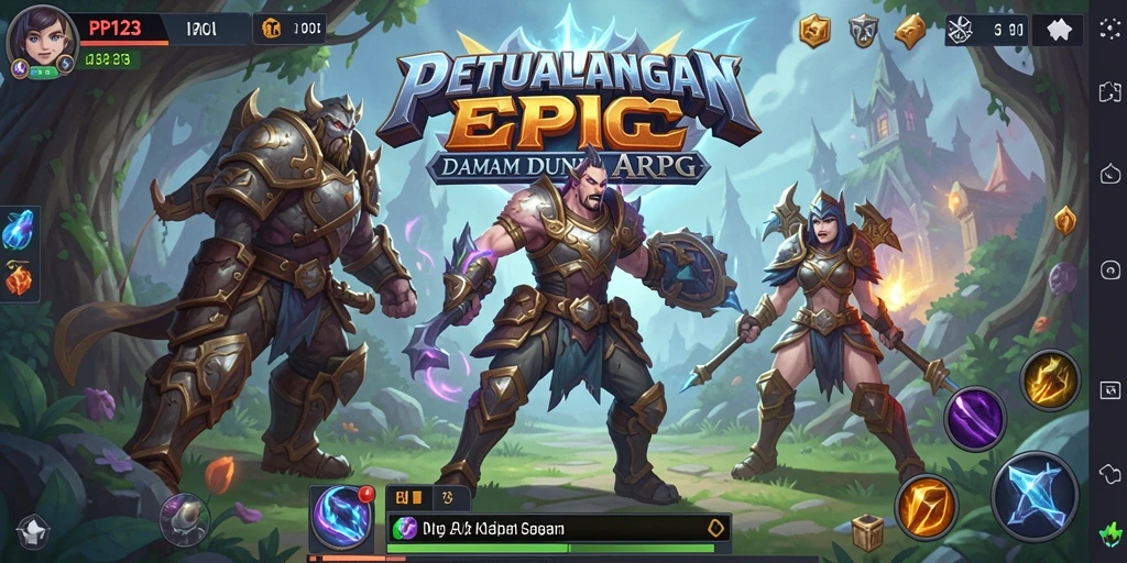 Tampilan screenshot menunjukkan pertarungan epik di dunia ARPG.