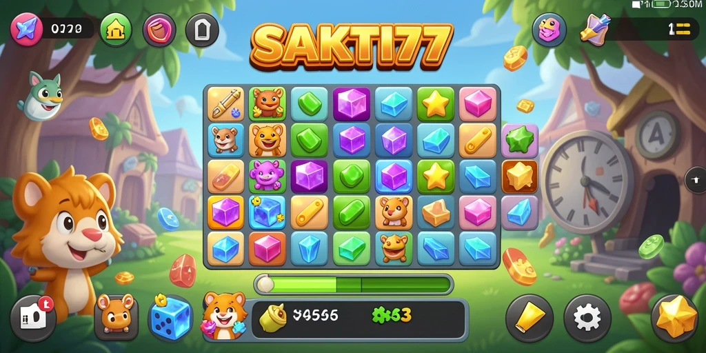 Tampilan gameplay SAKTI77 dengan level Match-3 yang menantang.