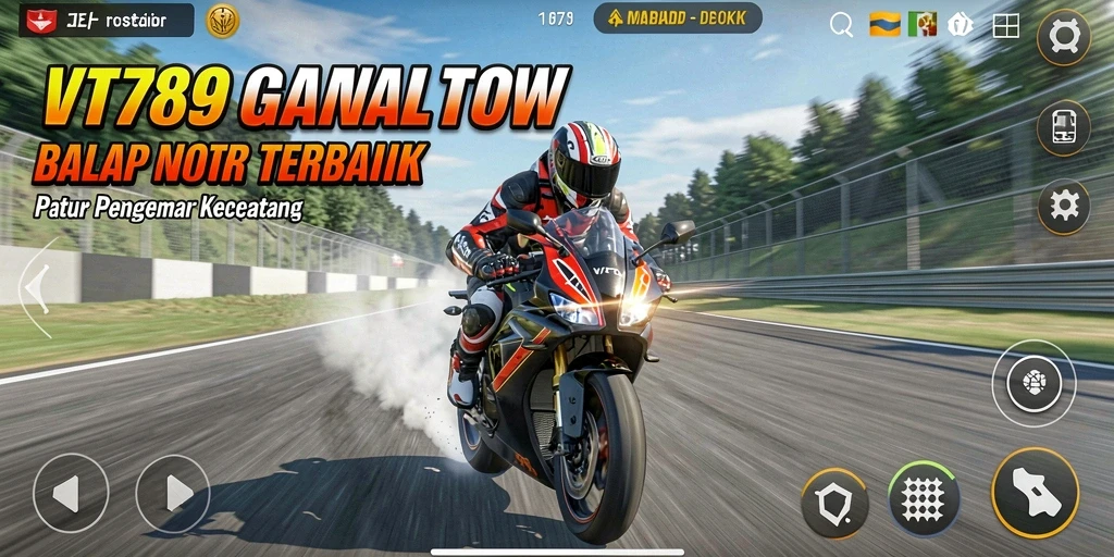 Screenshot gameplay VT789 menampilkan aksi balap motor yang mendebarkan.